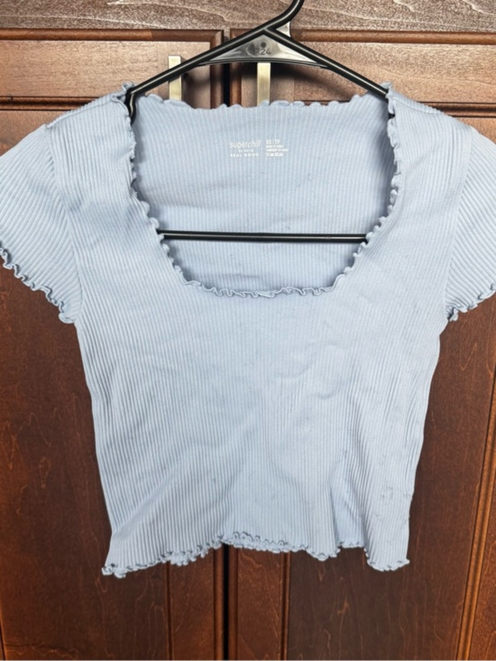 Aerie Superchill Light Blue Ribbed Square Neck Crop Top XS